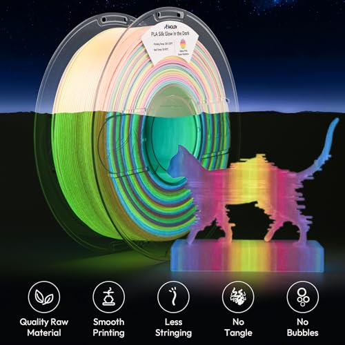Image of AMOLEN Glow in The Dark Filament Pla Silk Glow 3D Printer Filament, Shiny Multicolor Rainbow PLA Filament 1.75mm, Gradient Color Change PLA for Most FDM 3D Printer, Yellow Pink Green, 1kg (2.2lbs)