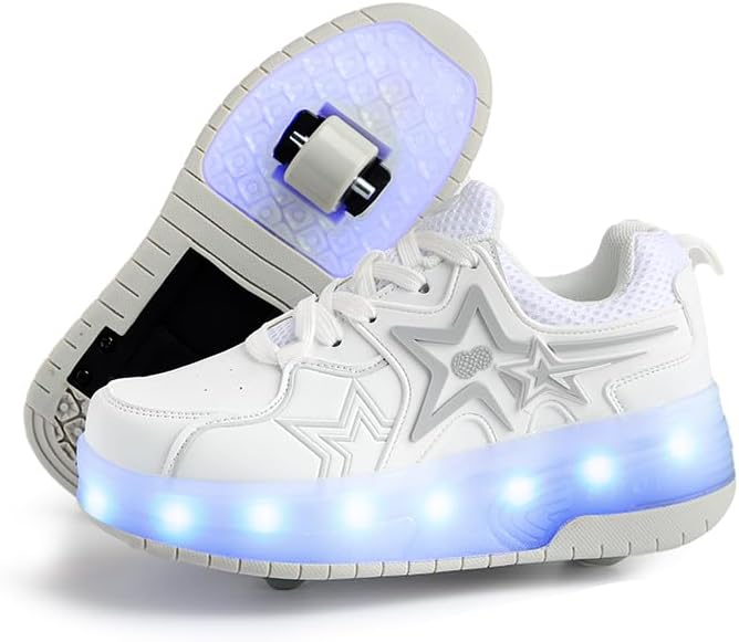 Kids Roller Skate Shoes - Rechargeable Wheels, Fashion Color, Shiny, Birthday for Boys and Girls
