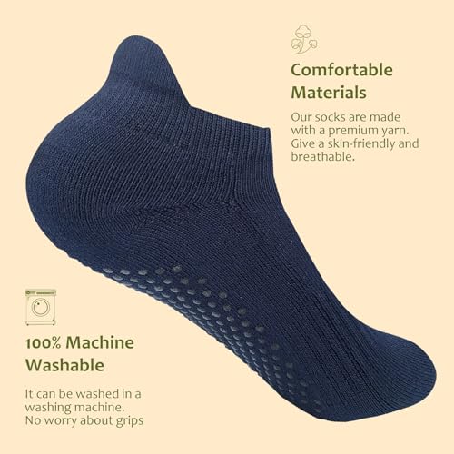 Image of Women Non Slip Grip Ankle Socks with Anti-Skid Soles Cushioned for Elderly, Yoga, Pilates, Ballet, Hospital, Home, Walking