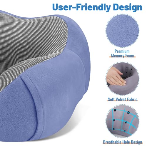 Image of CloudBliss Travel Pillows for Airplane, 2 Pack Memory Foam Neck Pillow for Travel, Airplane Pillow for Long Flight, Car & Office Use, Plane Accessories with Eye Mask, Earplugs, Carry Bag, Black & Blue