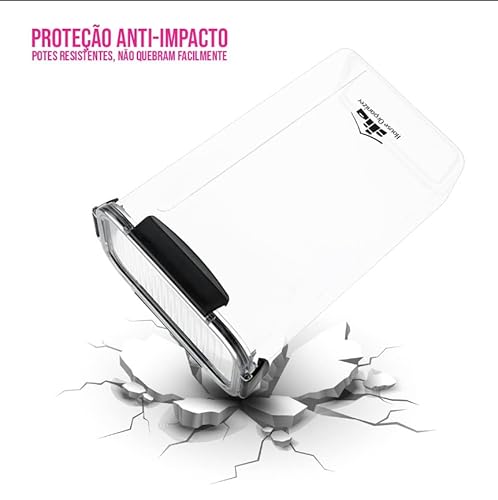 Super Kit com 10 Potes Herméticos com Trava de Segurança, Porta Mantimentos Retangular Empilháveis S