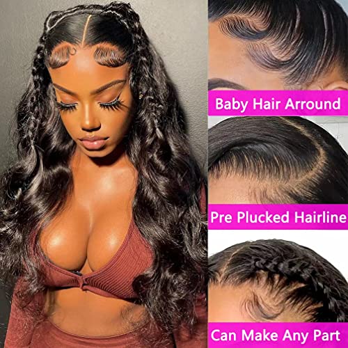 Image of Srakuw 26 Inch 13X4 Lace Front Wig Human Hair Pre Plucked Body Wave Brazilian Human Hair Wig for Black Women 180% Density HD Lace Frontal Wig