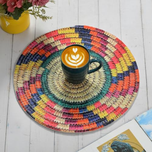 Image of Cotton Printed Round Table Mat (38x38 cm) - Pack of 1 (Single PCS) (Multi 4)