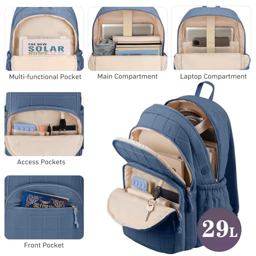 Image of kadilong Quilted Travel College Laptop Backpack for Women,Daypack Bookbag for School Teen Girls Mochilas Mujer,InkBlue