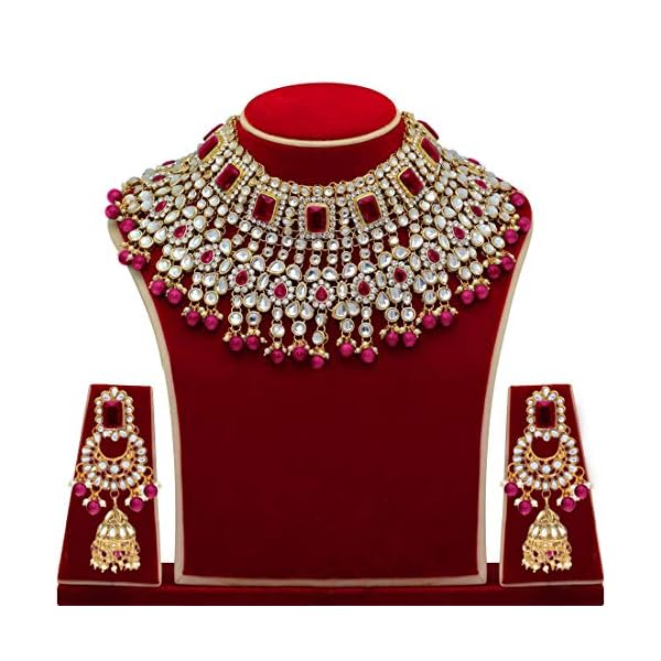 Peora Ethnic Indian Traditional Gold Plated Kundan Dulhan Bridal Jewellery Set Choker Earrings Maang Tikka Hathphool for Women Girls - Image 5