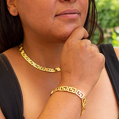 Classical Meander Gold Link Necklace - Inspired by Greek Architecture - 16"2