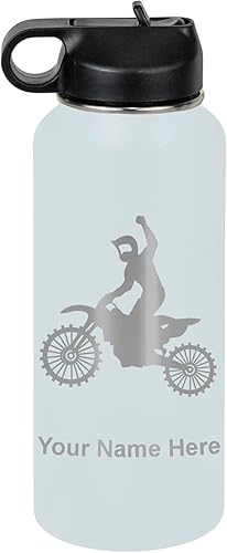 Vista 20 de LaserGram Botella de agua personalizada, motocross, acero inoxidable de doble pared aislada al vacío con popote superior, regalo grabado Verde