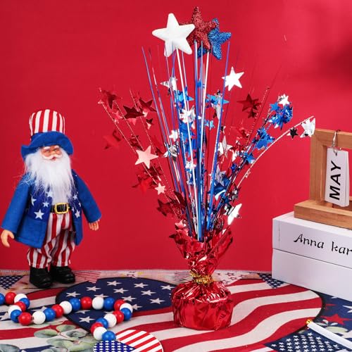 Image of Qunclay 18 Pcs 4th of July Decorations Metallic Patriotic Decorations Blue Red White Star Centerpieces for Tables Independence Day Celebration Supplies Decor for Memorial Day