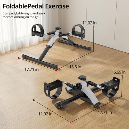 Image of Folding Pedal Exerciser Mini Exercise Bike Under Desk Bike for Arms and Legs Workout, Portable Desk Bike Peddler Machine for Sedentary Officer & Seniors