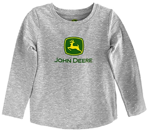 John Deere Girls Gray Sparkle Long Sleeve Glitter T-Shirt Sizes 8, 10