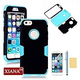 iPhone 6 Case, XIANA Newly Fashion Hybrid High Impact Resistant Bumpers Slim Back Shell Case Cover Suitable For Apple iPhone 6(4.7)(Silicone+PC Design) with Stylus, Screen Protector and Cleaning Cloth-(Black+Blue)