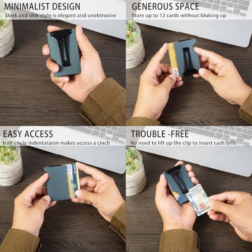Image of Minimalist Carbon Fiber Wallet for Men, Money Clip Cash Strap Wallet, RFID Blocking Metal Wallet Aluminum Card Holder,Front Pocket Wallet(Matte Grey)
