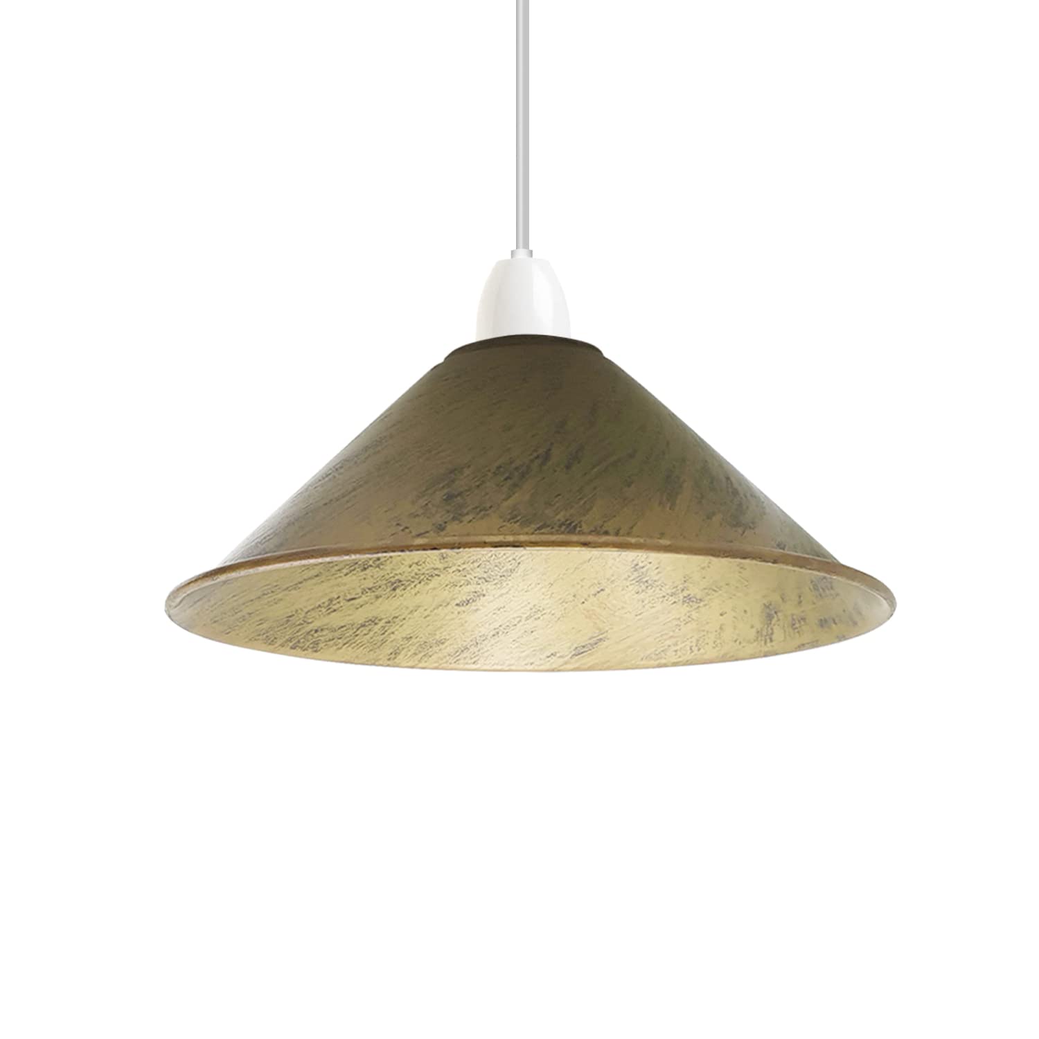 DC VOLTAGE Vintage Retro Light Shade, Metal Cone Lampshade, Easy Fit Industrial 22cm Lamp Shade, 4cm E27 Pendant Hole for Kitchen, Living Room, Hallway (Brushed Brass)