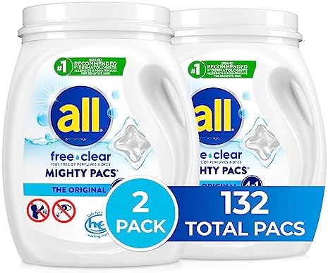 All Mighty Pacs with stainlifters free clear Laundry Detergent, Free Clear for Sensitive Skin, 66 Count – (Pack of 2) All Mighty Pacs with stainlifters free clear Laundry Detergent, Free Clear for Sensitive Skin, 66 Count – (Pack of 2)