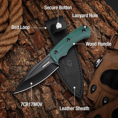 Image of Mossy Oak 8.5 inch Full-tang Fixed Blade Knife with Sheath (G10 Handle-Green) | Stainless Steel Blade; Outdoor Knives for Survival, Camping, Hiking