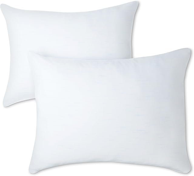 Amazon Basics Cooling Hypoallergenic Bed Pillow, Medium for Back Sleepers, Queen, 20" x 30", 2 Pack
