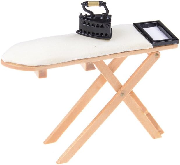 FADACAI 1:12 Scale Doll House Miniature Iron With Ironing Board Set Pretend Play 1 Set