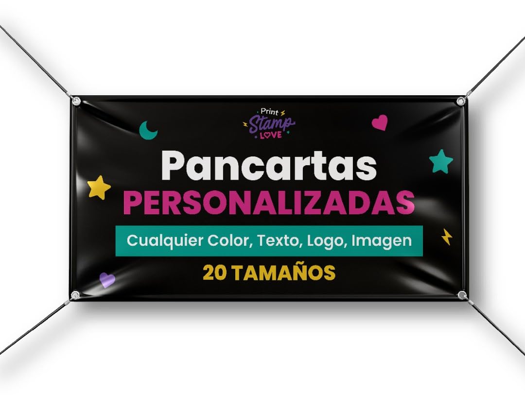 Pancarta Personalizada para Publicidad Exterior - Lona Personalizada con Foto, Logo, Texto, Comunion, Bodas, Banderas - Cartel con Fotos Texto 4 Medidas (200x100 cm)