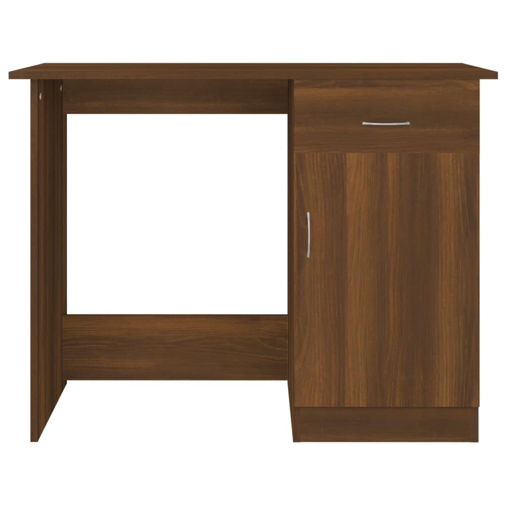 Scrivania marrone effetto rovere, 100 x 50 x 76 cm, con cassetto e porta, per ufficio, casa e ufficio, postazione di lavoro salvaspazio, per laptop e PC