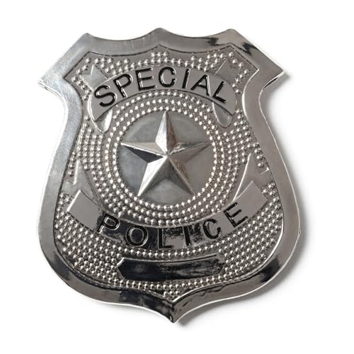 Henbrandt Adult Silver Police Badge with Star Decoration Special Metal Badge Halloween Zombie NYPD Cops and Robbers Cosplay Unisex Police Officer Fancy Dress Accessories