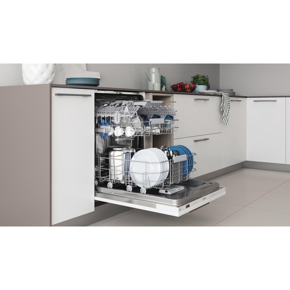 Indesit Lavastoviglie da 60 cm, 14 Coperti, Classe E, Scomparsa totale, Acciaio inossidabile, bianca