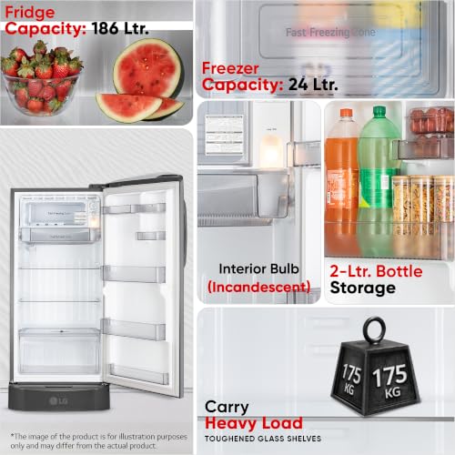 Image of LG 210 L, 5 Star, Smart Inverter, Direct Cool Single Door Refrigerator (GLD2256ZAPZ, Shiny Steel, Fit Max Chiller Tray, Base stand with Drawer & Runs on Home Inverter)