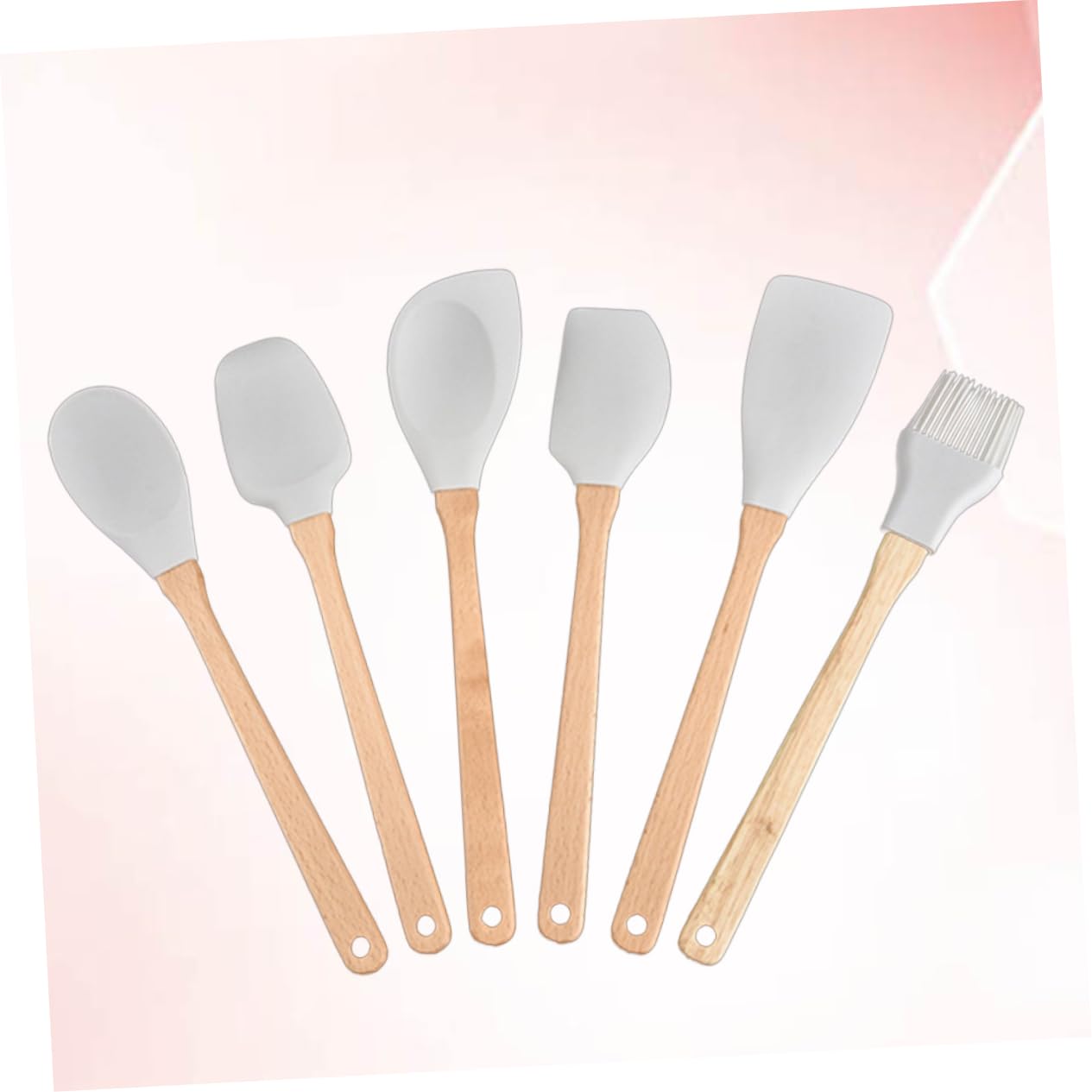 Zerodeko Set Utensili Cucina 6 Pezzi in Silicone Alimentare con Manici in Legno Resistente al Calore, Spatola Flessibile e Pennello Olio per Uso in Cucina