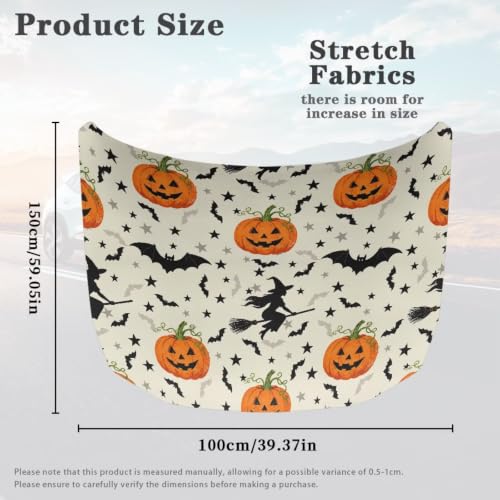 Image of Pumpkin Witch Halloween Print Car Hood Cover Easy to Install Fabric Hood Cover Halloween Vehicles Decorate Engine Removable Automotive Accessories Personalized Suitable for Cars(59x39 Inch)