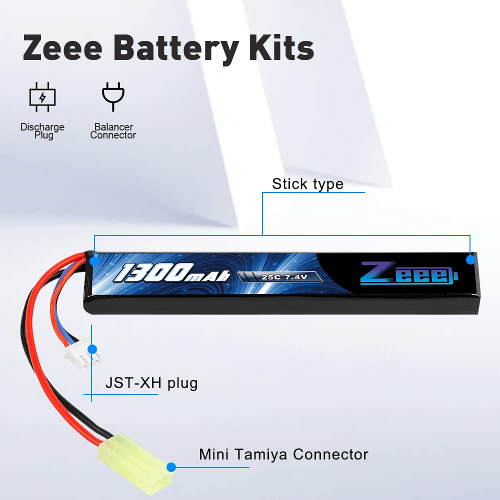 Zeee 2S Lipo Batteria 7.4V 25C 1300mAh Batteria Lipo tipo Stick per Modelli Airsoft