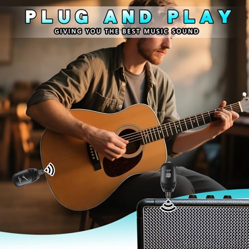 Sistema Inalámbrico UHF para Guitarra C01 (Transmisor y Receptor) - Recargable, Audio 24-bit/48KHz, Alcance de 50 m, 4 Canales, Latencia <0.04 ms para Instrumentos Musicales Eléctricos miniatura 6