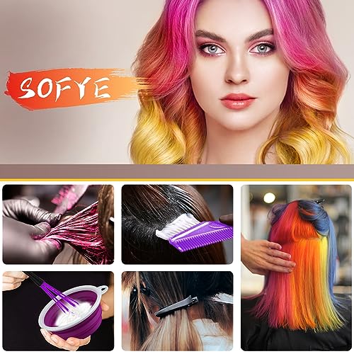 SOFYE Hair Dye Kit 30 PCS Hair Coloring Kit, Hair Dye Brush and Bowl Set with Tinting Bowl, Ear Cover, Gloves, DIY Salon Hair Painting Bleaching Tools (Purple) - Thumbnail 7