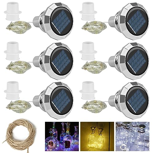 CECOMBINE 6 tapones de luces LED para botella, 20 LED 2 m luces para botella de cristal, luces solares para botellas de cristal para manualidades, Navidad, Halloween, boda (sin botella de vidrio)