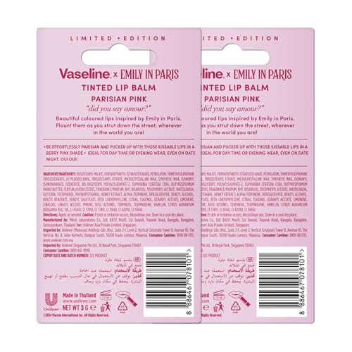 Image of Vaseline Parisian Pink Emily in Paris Limited Edition Pink Tinted Lip Balm Stick 3g (Pack of 2)