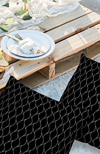 Outdoor Pillow Covers Waterproof, Black Gold Wave Abstract Art Foil Print Pattern All Weather Cushion Case Set of 2, White Thin Line Decorative Pillowcases for Sofa Bed Decor Patio Furniture 26