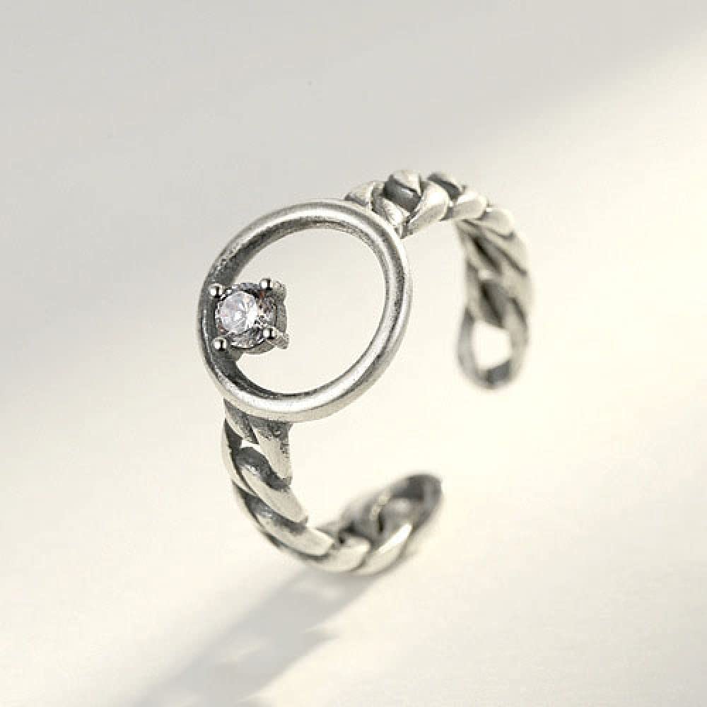 Elegante anello regolabile per donna - Anello da dito aperto a disco vintage S925, con anello articolato impilabile in zirconio 3A, regali economici per festival per donne e G