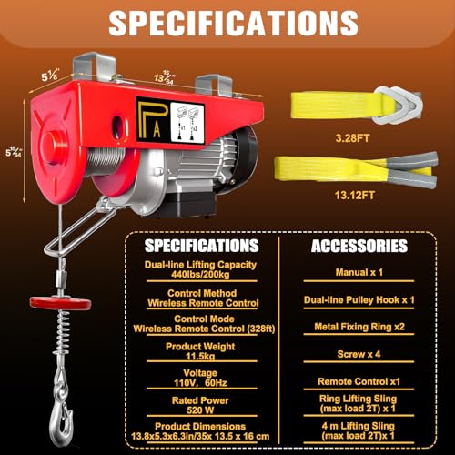 Electric Hoist 440LBS Wireless Remote, Single/Double Cable, Winch with Emergency Stop by SENKEYFE - Used condition - Image 2