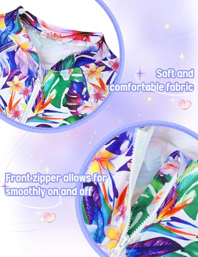 Image of Girls Long Sleeve Swimsuit Zipper Rash Guard Bathing Suit Swimwear with UPF 50+ Sun Protection for Toddler Kids