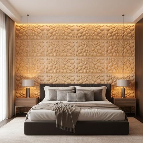 Image of Kayra Decor 3D PVC Wall Panels - Pabble Design,Mustard Yellow Color, 19.7 inch x 19.7 inch (Pack of 40) | Covers 107.60 Sq. Ft. |