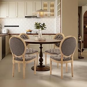 SoarFlash French Dining Chairs Set of 4, Vantage Dining Chair with Round Back, Farmhouse Country PU Leather Dining Chair for Kitchen,Bedroom,Brown SoarFlash French Dining Chairs Set of 4 Vantage Dining Chair with Round Back Farmhouse Country PU Leather Dining Chair for KitchenBedroomBrown