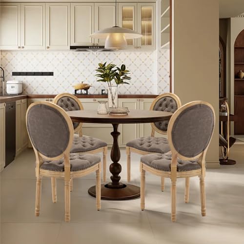 SoarFlash-French-Dining-Chairs-Set-of-4-Vantage-Dining-Chair-with-Round-Back-Farmhouse-Country-PU-Leather-Dining-Chair-for-KitchenBedroomBrown SoarFlash French Dining Chairs Set of 4 Vantage Dining Chair with Round Back Farmhouse Country PU Leather Dining Chair for KitchenBedroomBrown