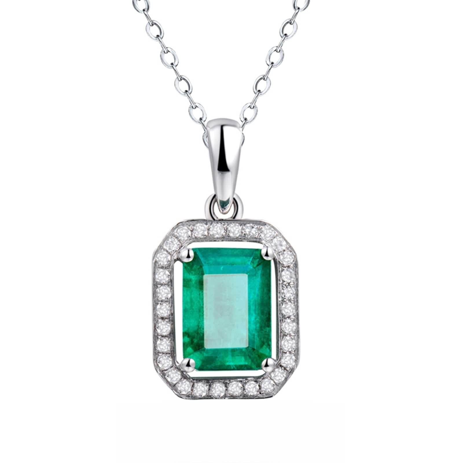 Collana Oro Bianco Fine, Ciondoli Vintage Per Collane Smeraldo 1,5 Carati Creato in Laboratorio A Forma di Smeraldo con Moissanite Bianca 0,12 Carati