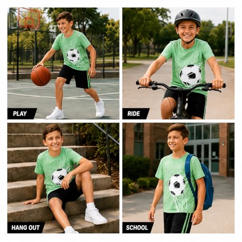 Image of Pro Athlete Active Boys Short Sets - 2 Piece Performance Crewneck Short Sleeve T-Shirt and Shorts Boys Athletic Sets (8-16)