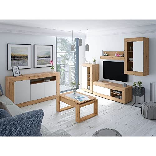 Mobelcenter-Mueble-Aparador-Baltik-3-Puertas-1-Hueco-Buffet-Moderno-Armario-Auxiliar-Comedor-Color-Blanco-Artik-y-Roble-Nodi-Medidas-Ancho-144-cm-x-Fondo-42-cm-x-Alto-87-cm-1319 Mobelcenter-Mueble-Aparador-Baltik-3-Puertas-1-Hueco-Buffet-Moderno-Armario-Auxiliar-Comedor-Color-Blanco-Artik-y-Roble-Nodi-Medidas-Ancho-144-cm-x-Fondo-42-cm-x-Alto-87-cm-1319