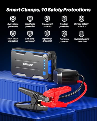Image of AUTOONE 4000A Car Jump Starter, Battery Jumper Starter Portable for Compact Car Up to 10.0L Gas and 8.0L Diesel Engine Jump Box with Jumper Cables, USB Output and LED Light