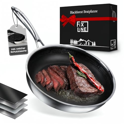FIXLINE BLACK FOREST Bratpfanne 28cm - robuste Antihaftbeschichtung - hoher Rand 6 5cm - alle Herdarten inkl. Induktion - Backofen geeignet bis 230C - Perfekte Geschenkidee