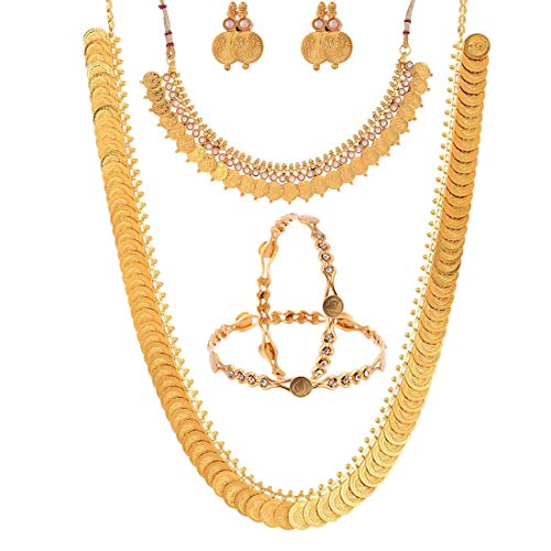 ZENEME temple coin long haram necklace set for bridal wear
