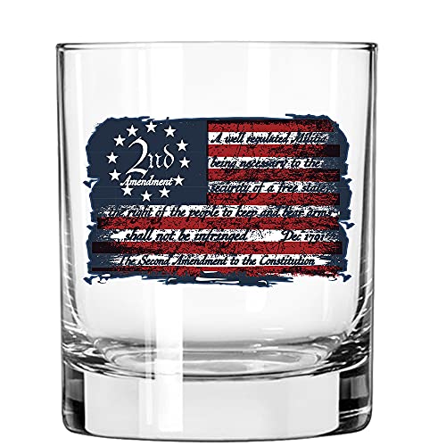 Lucky Shot 2nd Amendment Whiskey Glass with USA Flag (11 oz)