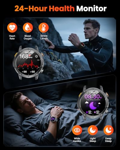 Image of Military Smart Watches for Men (Answer /Make Calls), Smart Watch with 100-Days Extra-Long Battery, IP68 Waterproof, Heart Rate /Sleep Monitor 100+ Sport Modes 1.7″ Fitness Watch for Android /iPhone