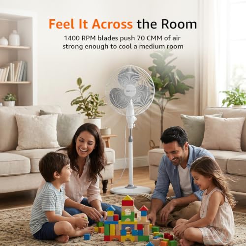 Image of amazon basics 16-Inch Pedestal Fan | Tilting Head | 1400 RPM | Silent Operation| 400mm Sweep Length (Grey) (ABPFNS)