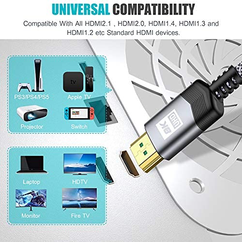 8K HDMI Cable 30FT [8K@60Hz,4K@120Hz 144Hz AviBrex HDMI 2.1 Cable 48Gbps Ultra High Speed HDMI 2.1 Cord Nylon HDMI Cord,HDCP 2.2&2.3,SBTM,Dynamic HDR,eARC for Apple TV 4K/Roku TV/PS5/Blu-ray/Xbox